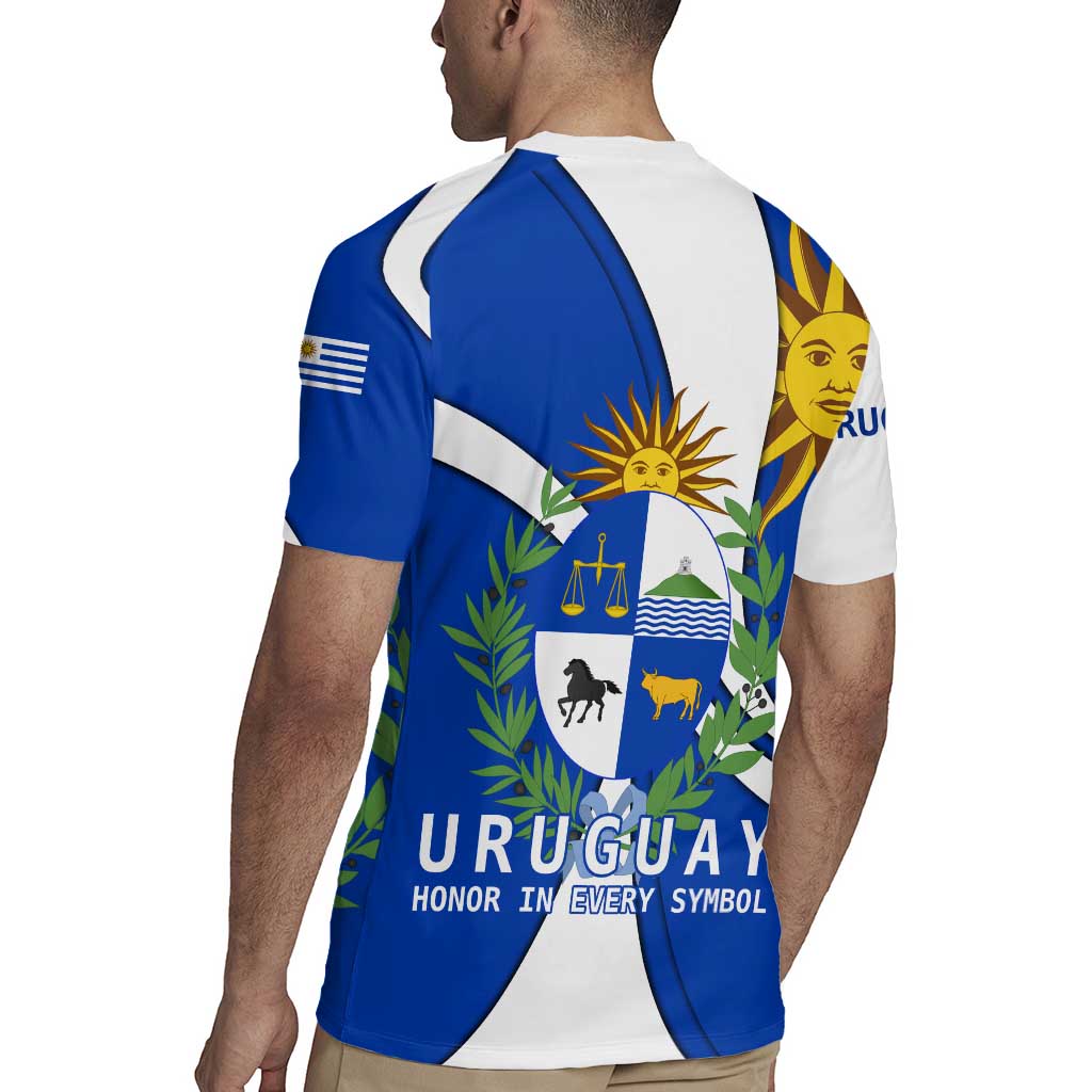 Uruguay Rugby Jersey with National Emblem and Sun Symbol Blue White Wave - Wonder Print Shop