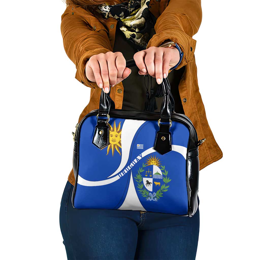 Uruguay Shoulder Handbag with National Emblem and Sun Symbol Blue White Wave - Wonder Print Shop
