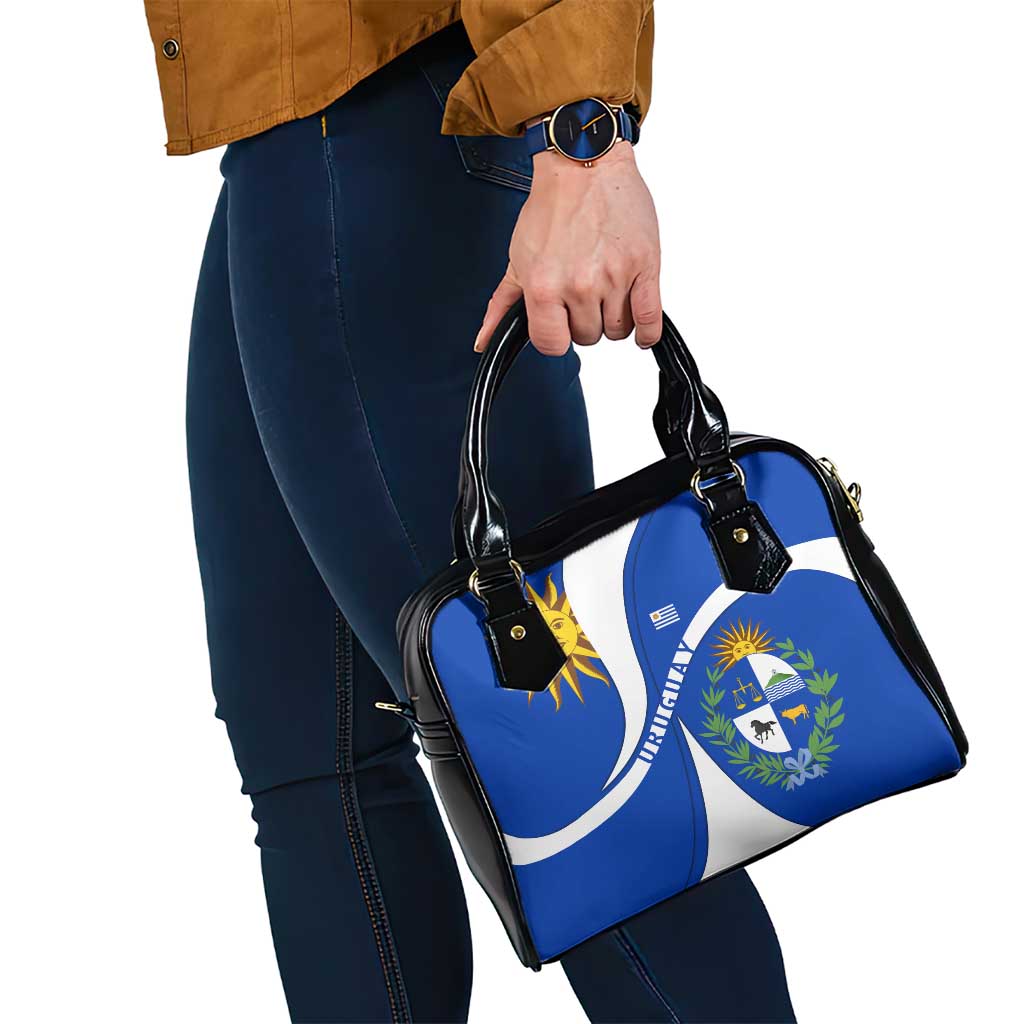 Uruguay Shoulder Handbag with National Emblem and Sun Symbol Blue White Wave - Wonder Print Shop
