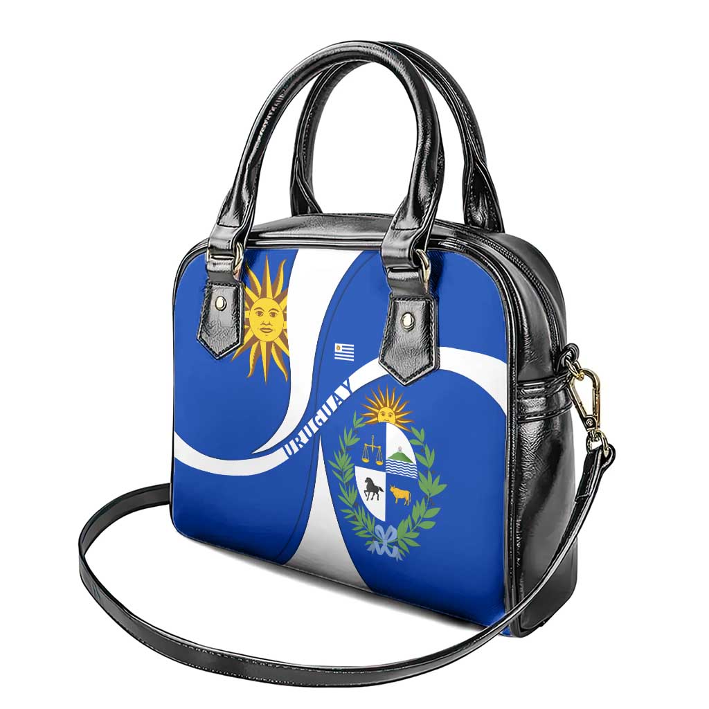 Uruguay Shoulder Handbag with National Emblem and Sun Symbol Blue White Wave - Wonder Print Shop