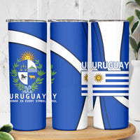 Uruguay Skinny Tumbler with National Emblem and Sun Symbol Blue White Wave - Wonder Print Shop