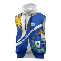 Uruguay Sleeveless Hoodie with National Emblem and Sun Symbol Blue White Wave - Wonder Print Shop