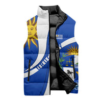 Uruguay Sleeveless Puffer Jacket with National Emblem and Sun Symbol Blue White Wave - Wonder Print Shop