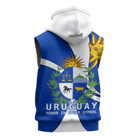 Uruguay Sleeveless Zip Hoodie with National Emblem and Sun Symbol Blue White Wave - Wonder Print Shop