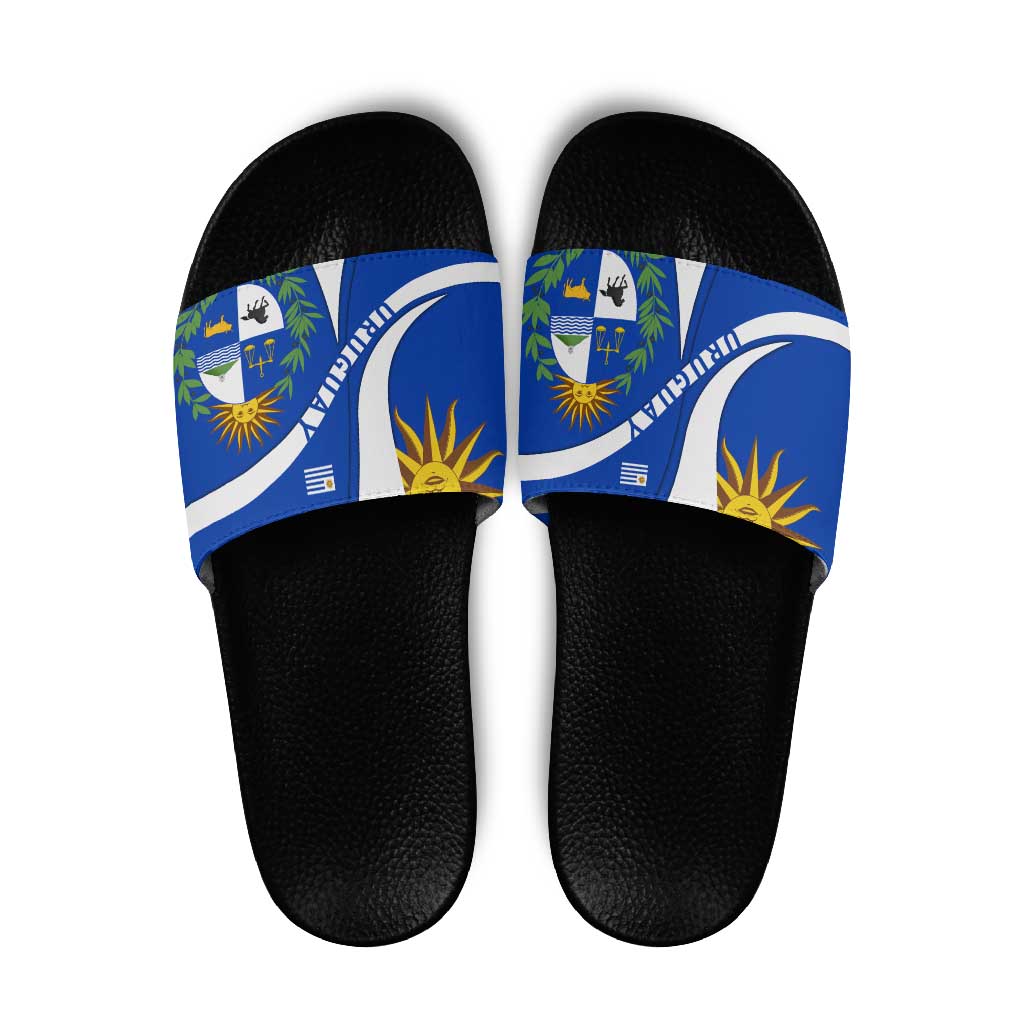 Uruguay Slide Sandals with National Emblem and Sun Symbol Blue White Wave - Wonder Print Shop