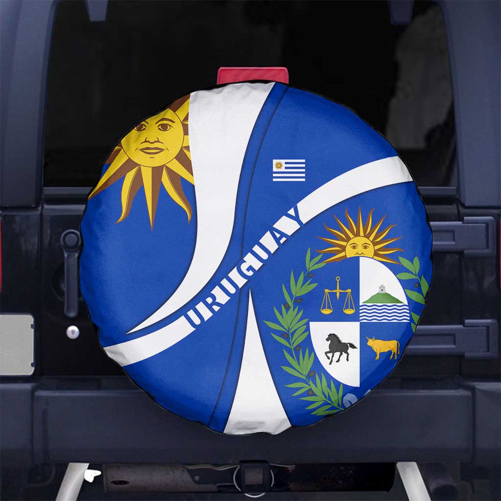Uruguay Spare Tire Cover with National Emblem and Sun Symbol Blue White Wave - Wonder Print Shop