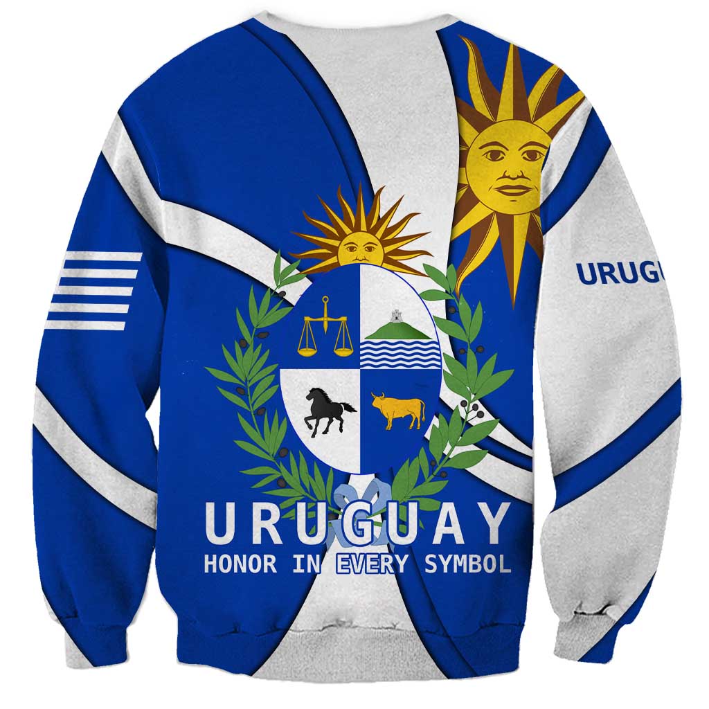 Uruguay Sweatshirt with National Emblem and Sun Symbol Blue White Wave - Wonder Print Shop
