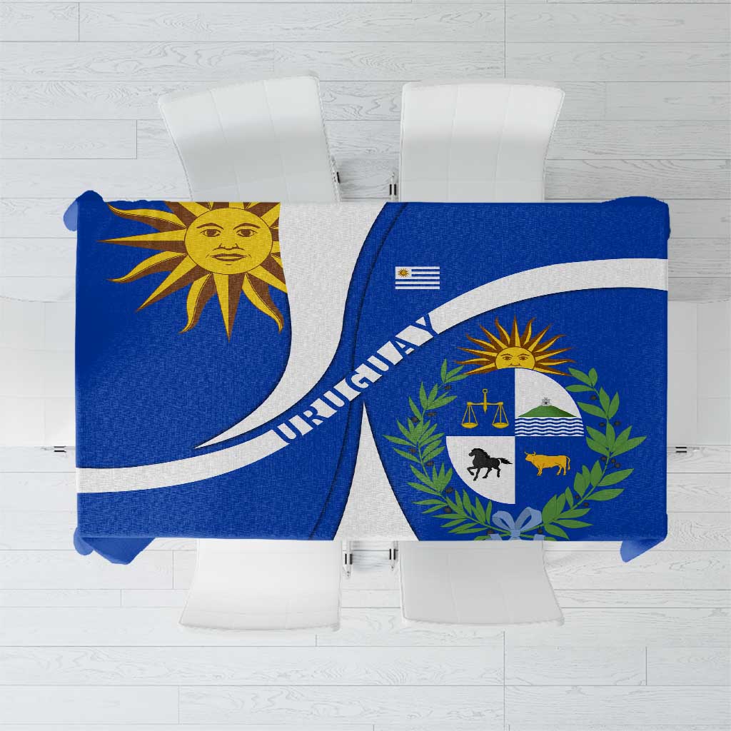 Uruguay Tablecloth with National Emblem and Sun Symbol Blue White Wave - Wonder Print Shop