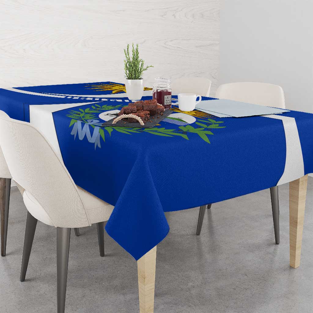 Uruguay Tablecloth with National Emblem and Sun Symbol Blue White Wave - Wonder Print Shop
