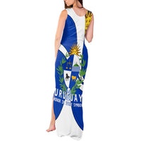 Uruguay Tank Maxi Dress with National Emblem and Sun Symbol Blue White Wave - Wonder Print Shop