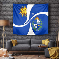 Uruguay Tapestry with National Emblem and Sun Symbol Blue White Wave - Wonder Print Shop