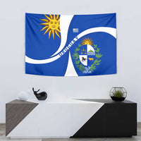 Uruguay Tapestry with National Emblem and Sun Symbol Blue White Wave - Wonder Print Shop