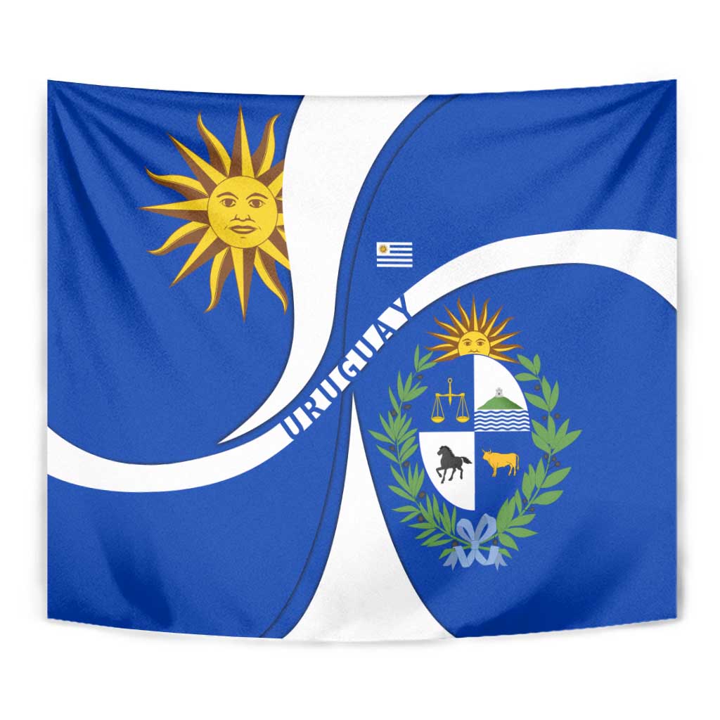 Uruguay Tapestry with National Emblem and Sun Symbol Blue White Wave - Wonder Print Shop
