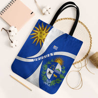 Uruguay Tote Bag with National Emblem and Sun Symbol Blue White Wave - Wonder Print Shop