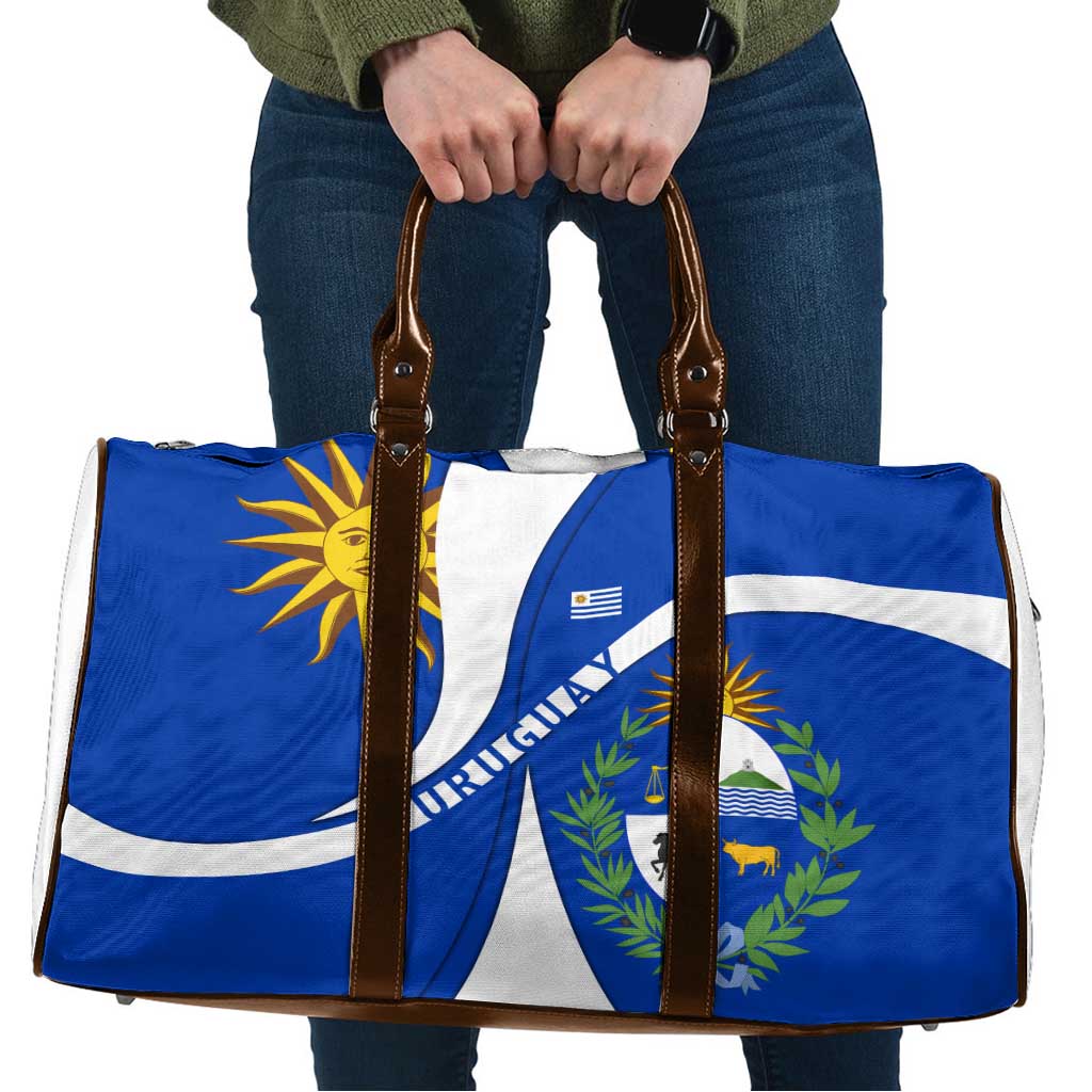 Uruguay Travel Bag with National Emblem and Sun Symbol Blue White Wave - Wonder Print Shop