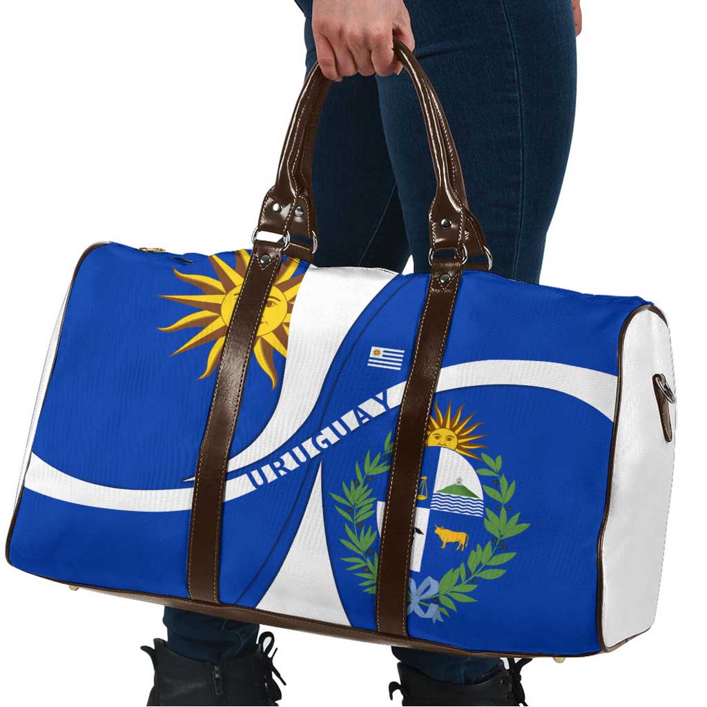 Uruguay Travel Bag with National Emblem and Sun Symbol Blue White Wave - Wonder Print Shop
