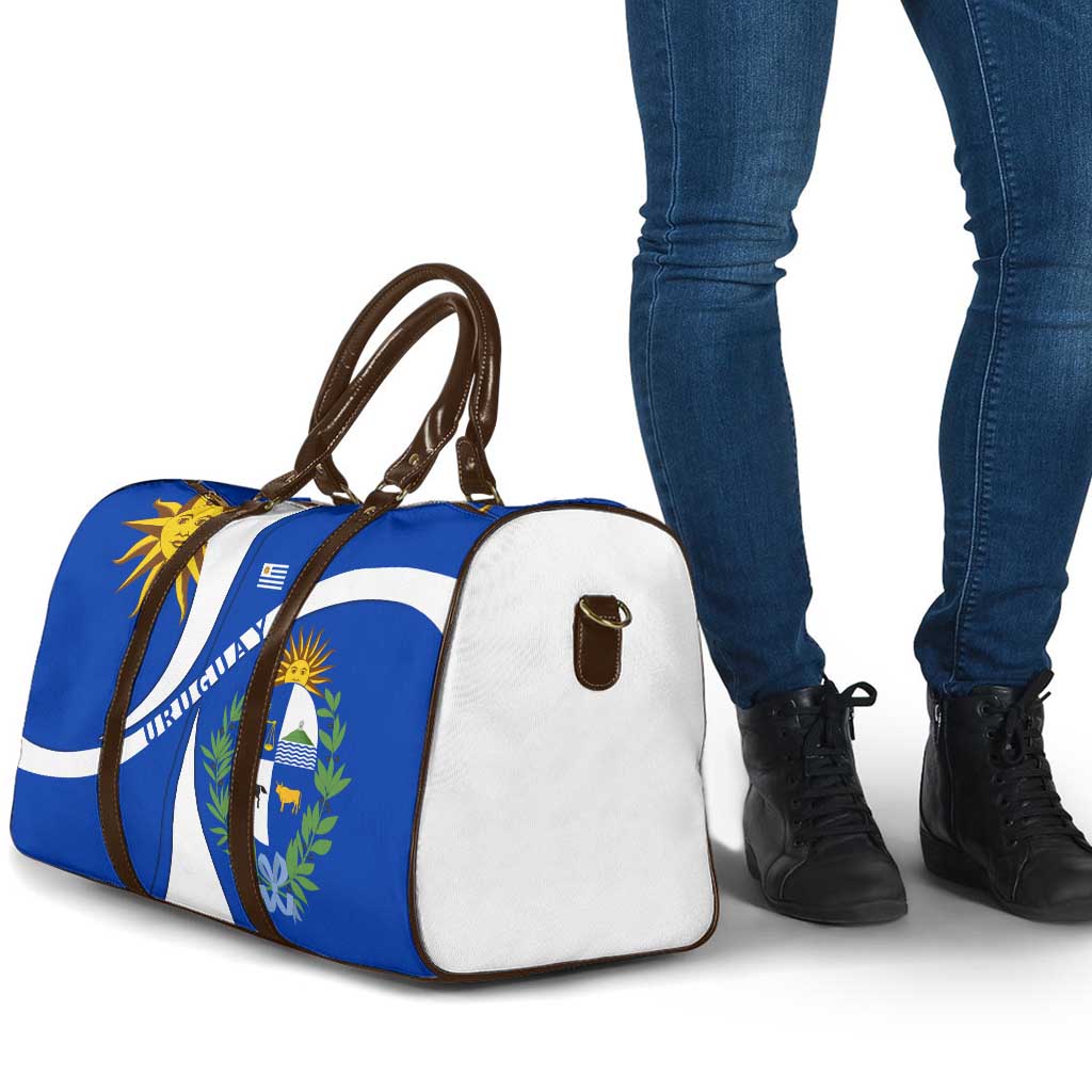 Uruguay Travel Bag with National Emblem and Sun Symbol Blue White Wave - Wonder Print Shop