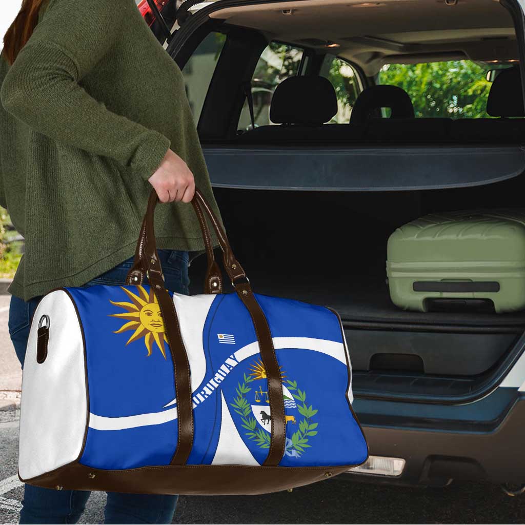 Uruguay Travel Bag with National Emblem and Sun Symbol Blue White Wave - Wonder Print Shop