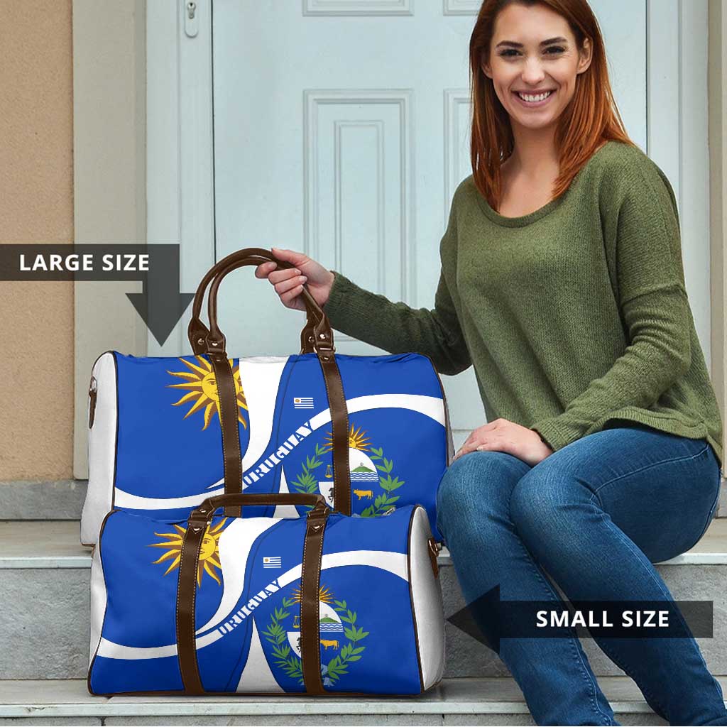 Uruguay Travel Bag with National Emblem and Sun Symbol Blue White Wave - Wonder Print Shop