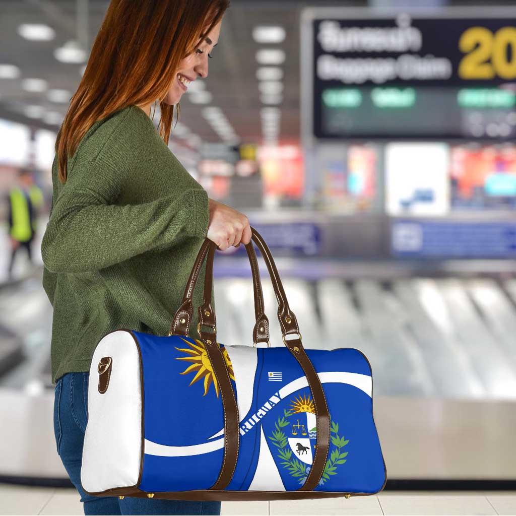 Uruguay Travel Bag with National Emblem and Sun Symbol Blue White Wave - Wonder Print Shop