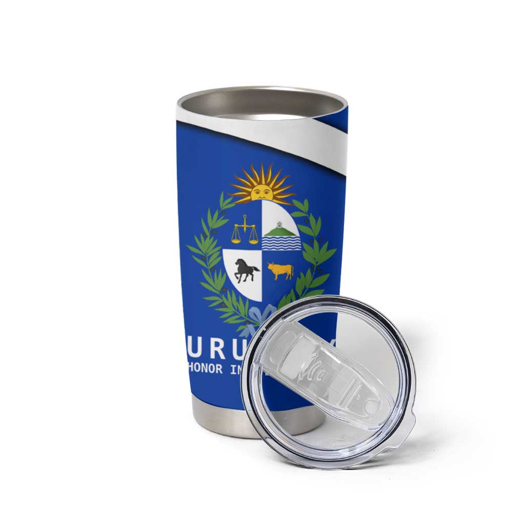 Uruguay Tumbler Cup with National Emblem and Sun Symbol Blue White Wave - Wonder Print Shop