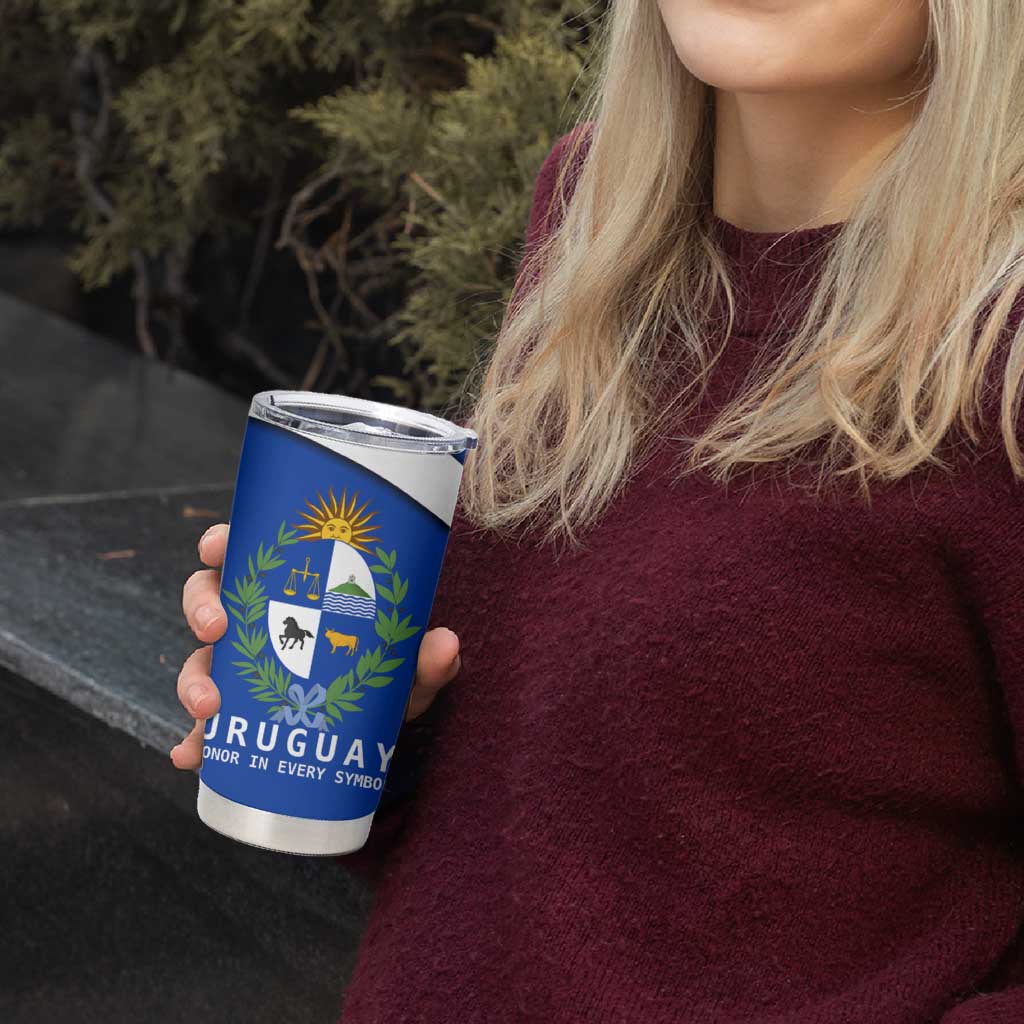 Uruguay Tumbler Cup with National Emblem and Sun Symbol Blue White Wave - Wonder Print Shop