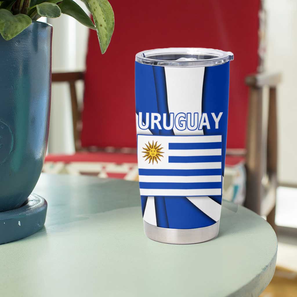 Uruguay Tumbler Cup with National Emblem and Sun Symbol Blue White Wave - Wonder Print Shop