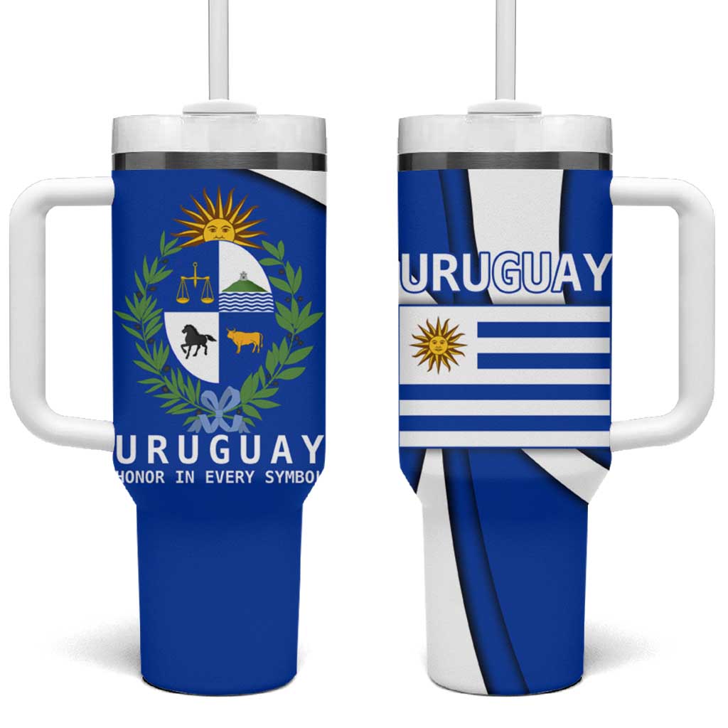 Uruguay Tumbler With Handle with National Emblem and Sun Symbol Blue White Wave - Wonder Print Shop