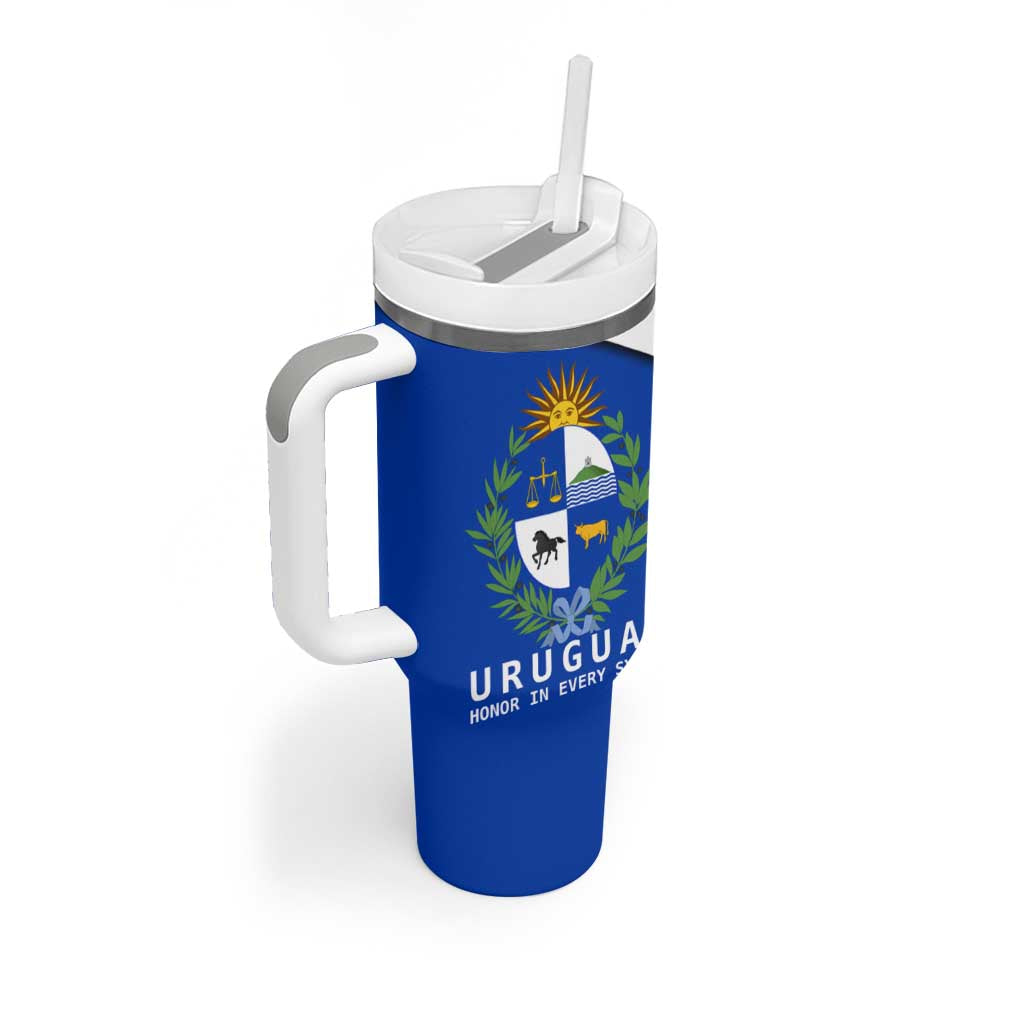 Uruguay Tumbler With Handle with National Emblem and Sun Symbol Blue White Wave - Wonder Print Shop