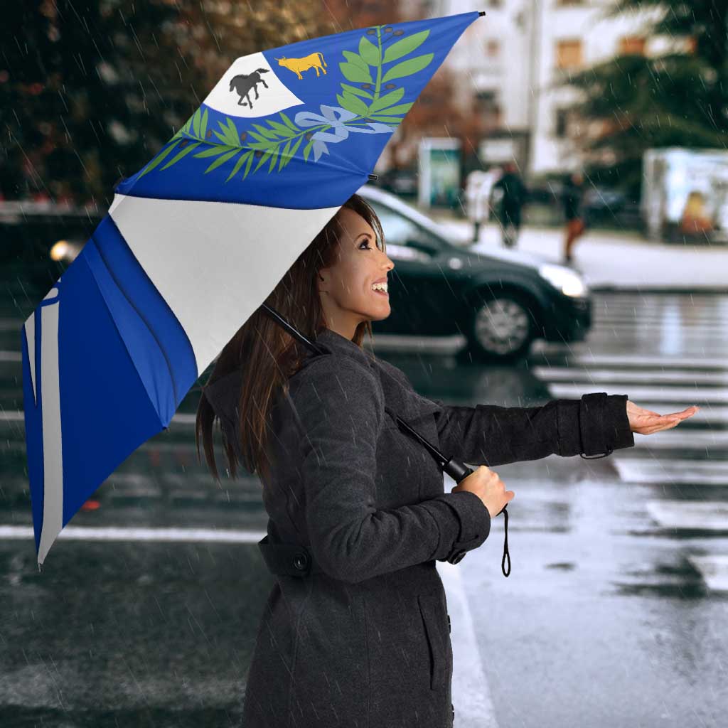 Uruguay Umbrella with National Emblem and Sun Symbol Blue White Wave - Wonder Print Shop