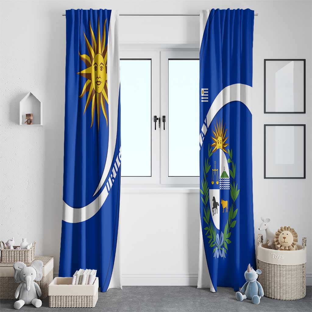 Uruguay Window Curtain with National Emblem and Sun Symbol Blue White Wave - Wonder Print Shop