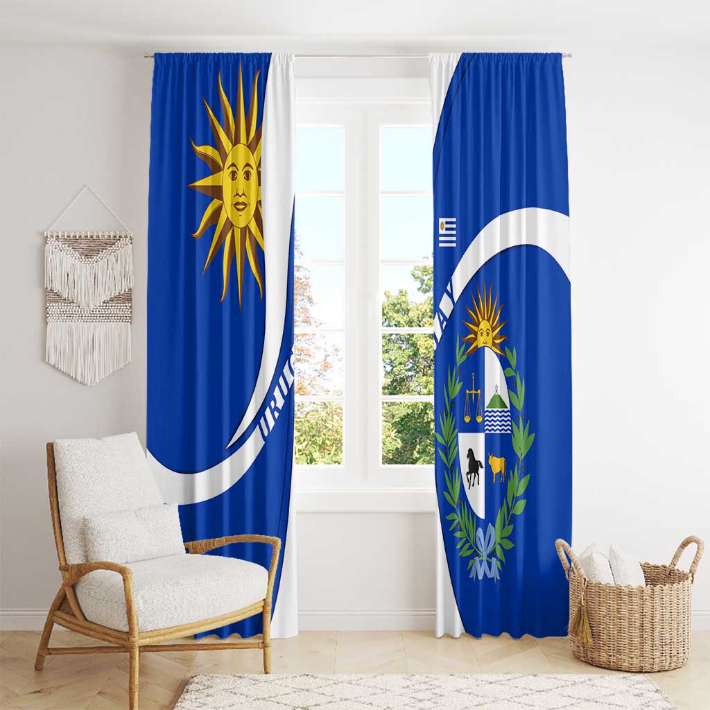 Uruguay Window Curtain with National Emblem and Sun Symbol Blue White Wave - Wonder Print Shop