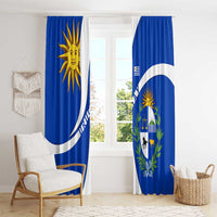 Uruguay Window Curtain with National Emblem and Sun Symbol Blue White Wave - Wonder Print Shop