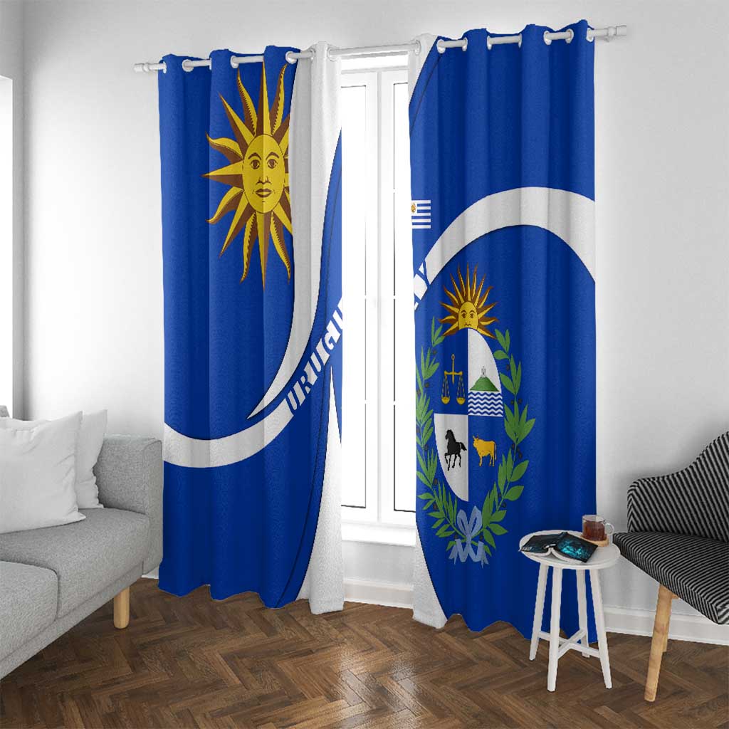 Uruguay Window Curtain with National Emblem and Sun Symbol Blue White Wave - Wonder Print Shop