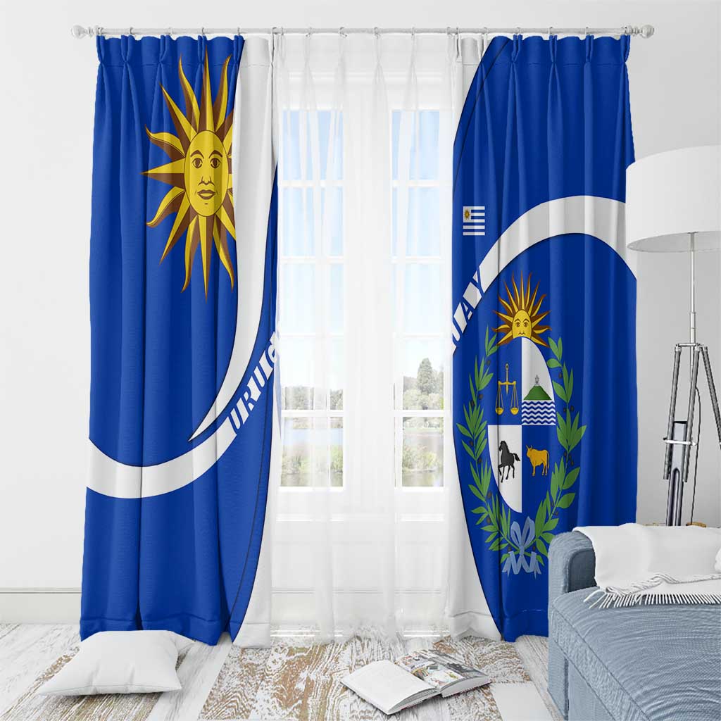 Uruguay Window Curtain with National Emblem and Sun Symbol Blue White Wave - Wonder Print Shop