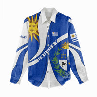 Uruguay Women Casual Shirt with National Emblem and Sun Symbol Blue White Wave - Wonder Print Shop