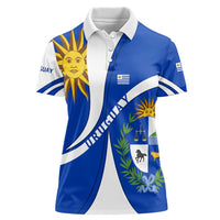 Uruguay Women Polo Shirt with National Emblem and Sun Symbol Blue White Wave - Wonder Print Shop