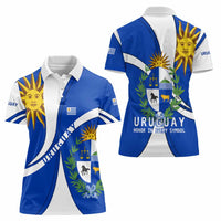 Uruguay Women Polo Shirt with National Emblem and Sun Symbol Blue White Wave - Wonder Print Shop
