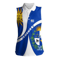 Uruguay Women Sleeveless Polo Shirt with National Emblem and Sun Symbol Blue White Wave - Wonder Print Shop