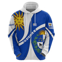 Uruguay Zip Hoodie with National Emblem and Sun Symbol Blue White Wave - Wonder Print Shop
