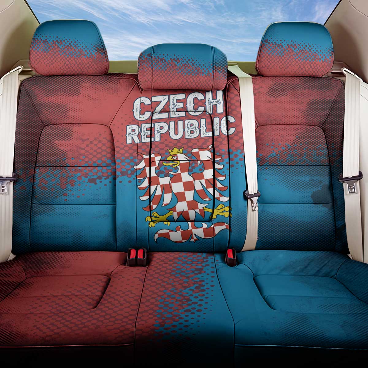 Czech Republic Back Car Seat Cover with Blue Red Gradient Design and National Coat of Arms - Wonder Print Shop