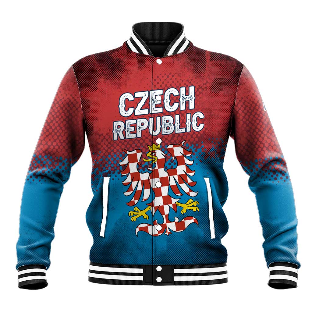 Czech Republic Baseball Jacket with Blue Red Gradient Design and National Coat of Arms - Wonder Print Shop