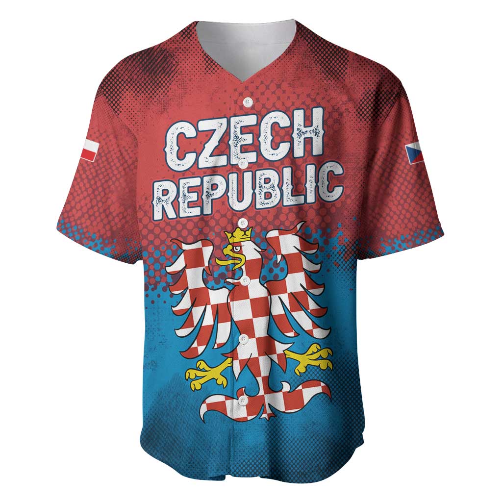 Czech Republic Baseball Jersey with Blue Red Gradient Design and National Coat of Arms - Wonder Print Shop