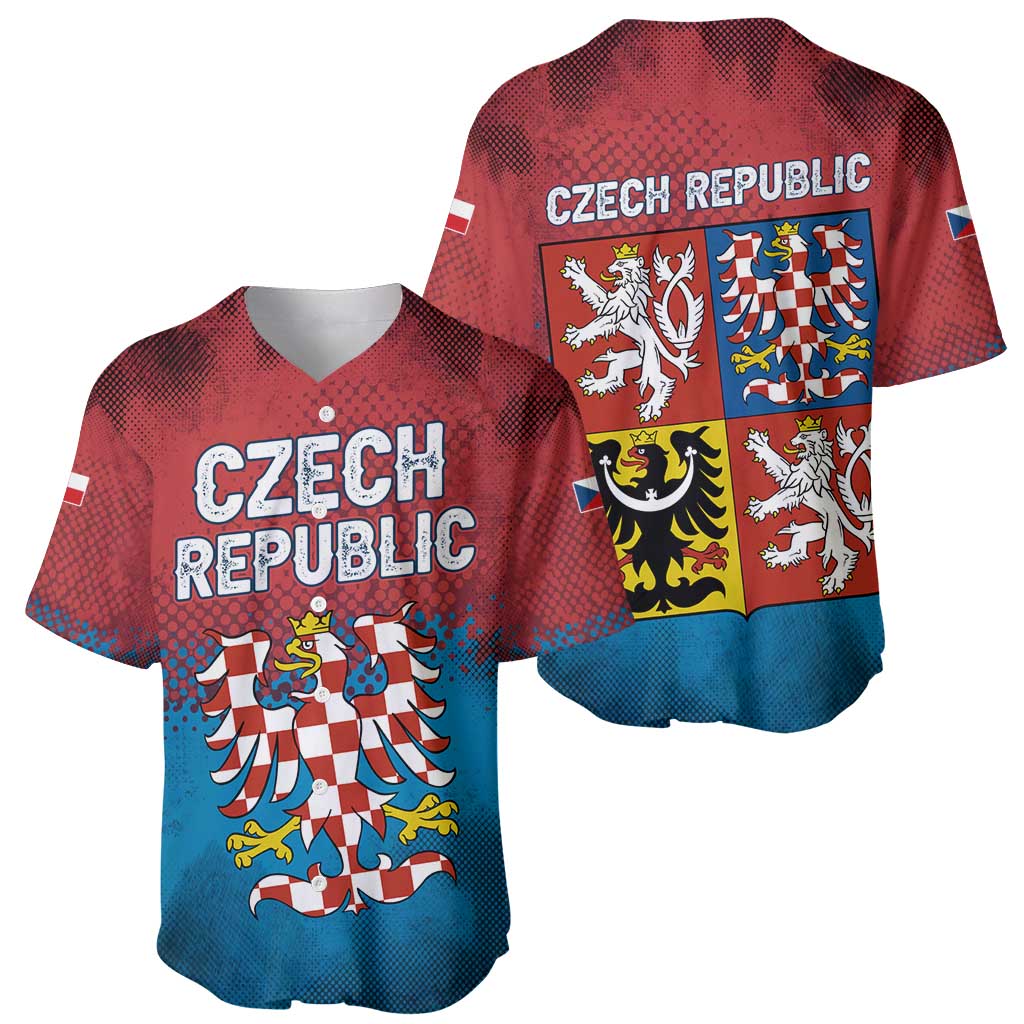 Czech Republic Baseball Jersey with Blue Red Gradient Design and National Coat of Arms - Wonder Print Shop