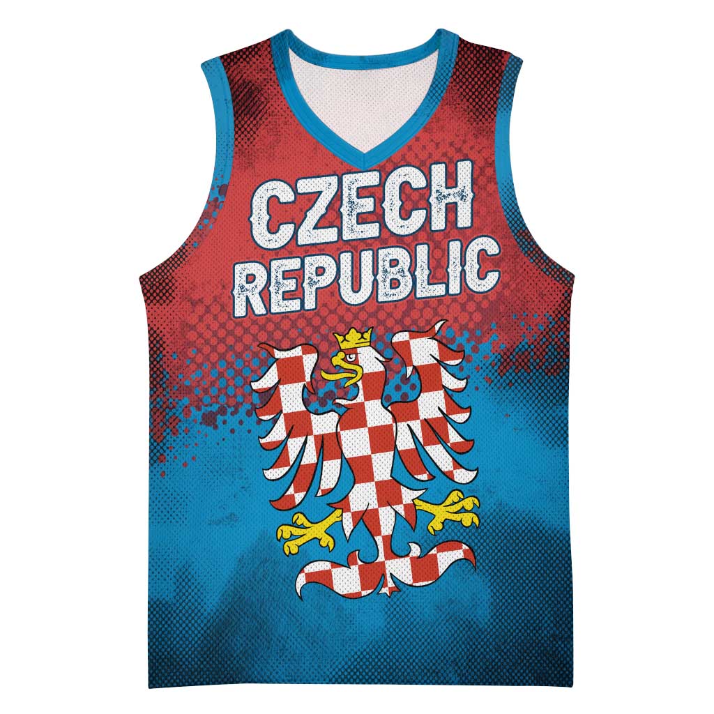 Czech Republic Basketball Jersey with Blue Red Gradient Design and National Coat of Arms - Wonder Print Shop