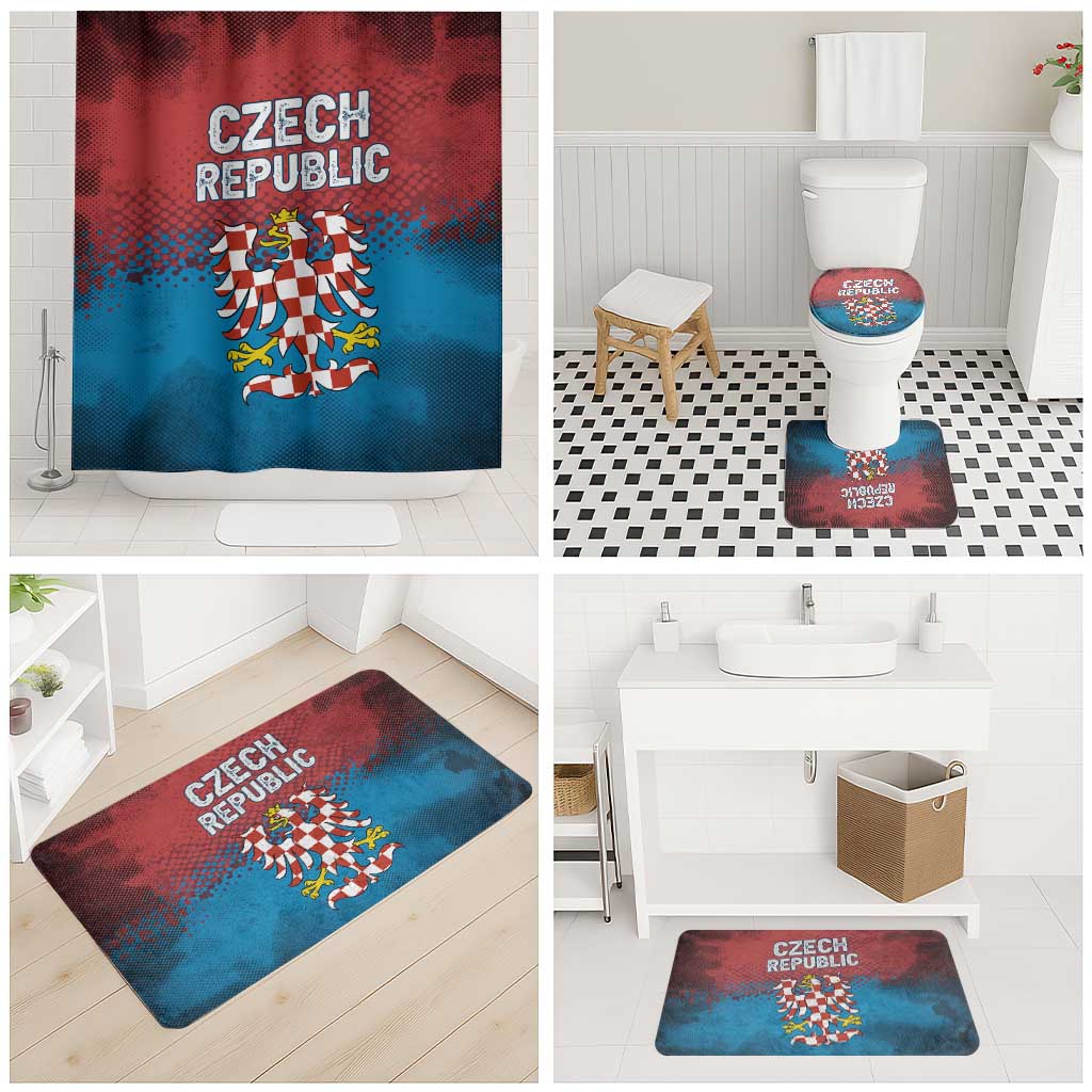 Czech Republic Bathroom Set with Blue Red Gradient Design and National Coat of Arms - Wonder Print Shop