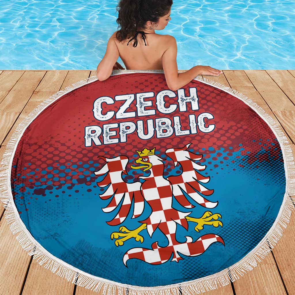 Czech Republic Beach Blanket with Blue Red Gradient Design and National Coat of Arms - Wonder Print Shop