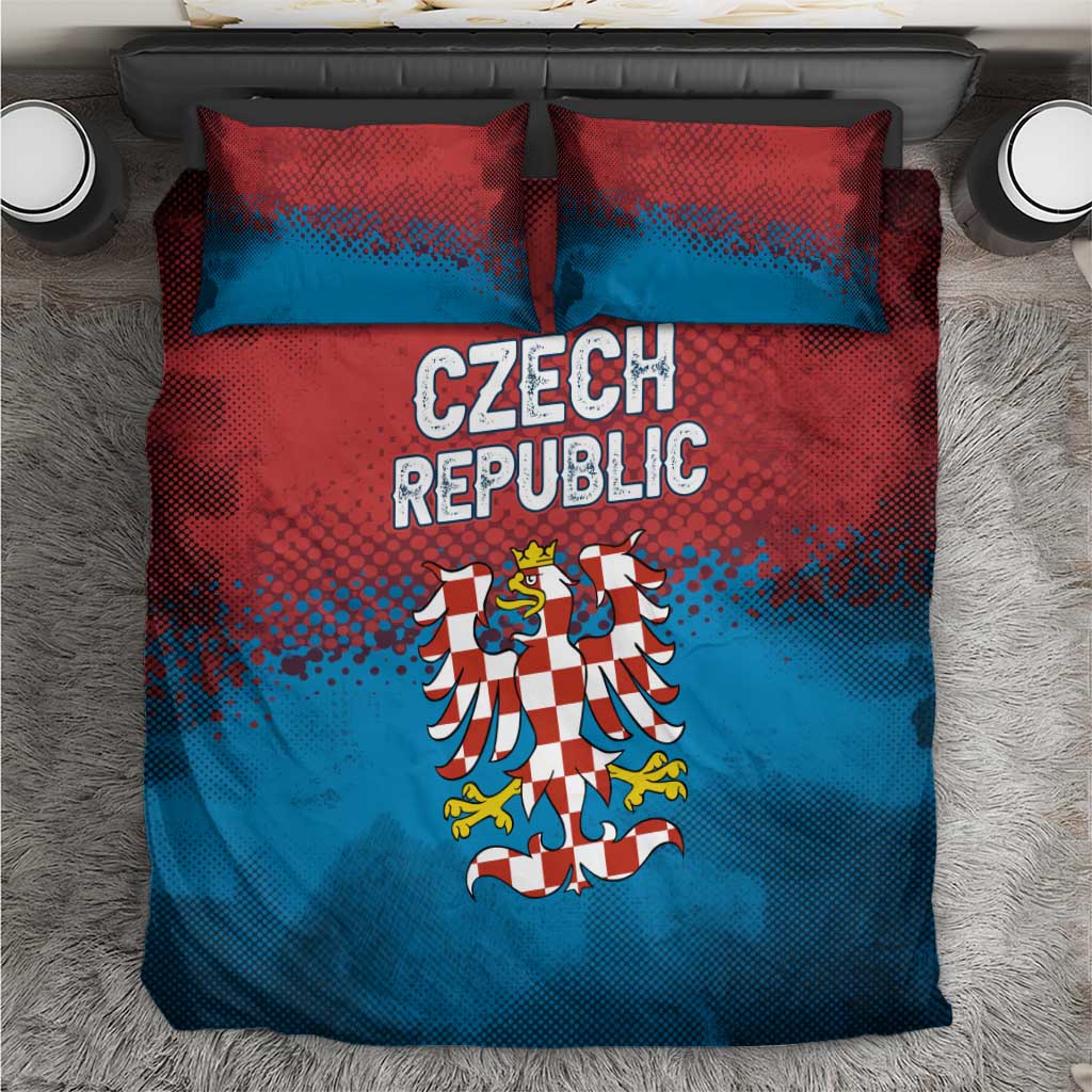Czech Republic Bedding Set with Blue Red Gradient Design and National Coat of Arms - Wonder Print Shop