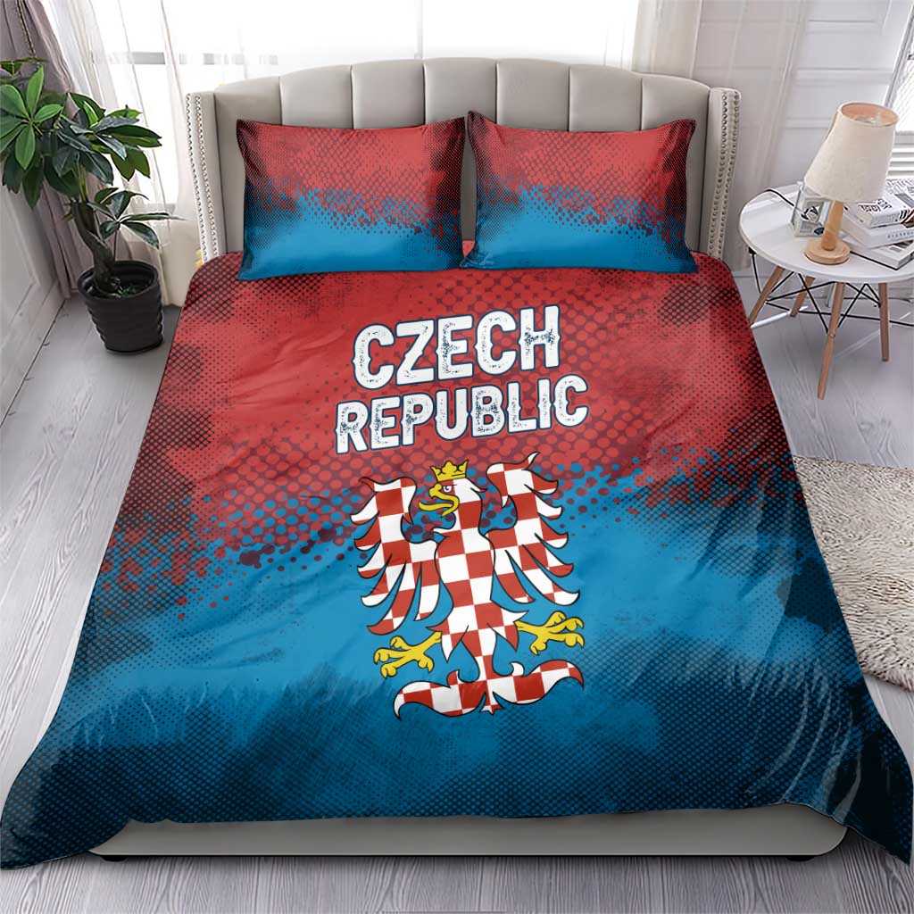 Czech Republic Bedding Set with Blue Red Gradient Design and National Coat of Arms - Wonder Print Shop