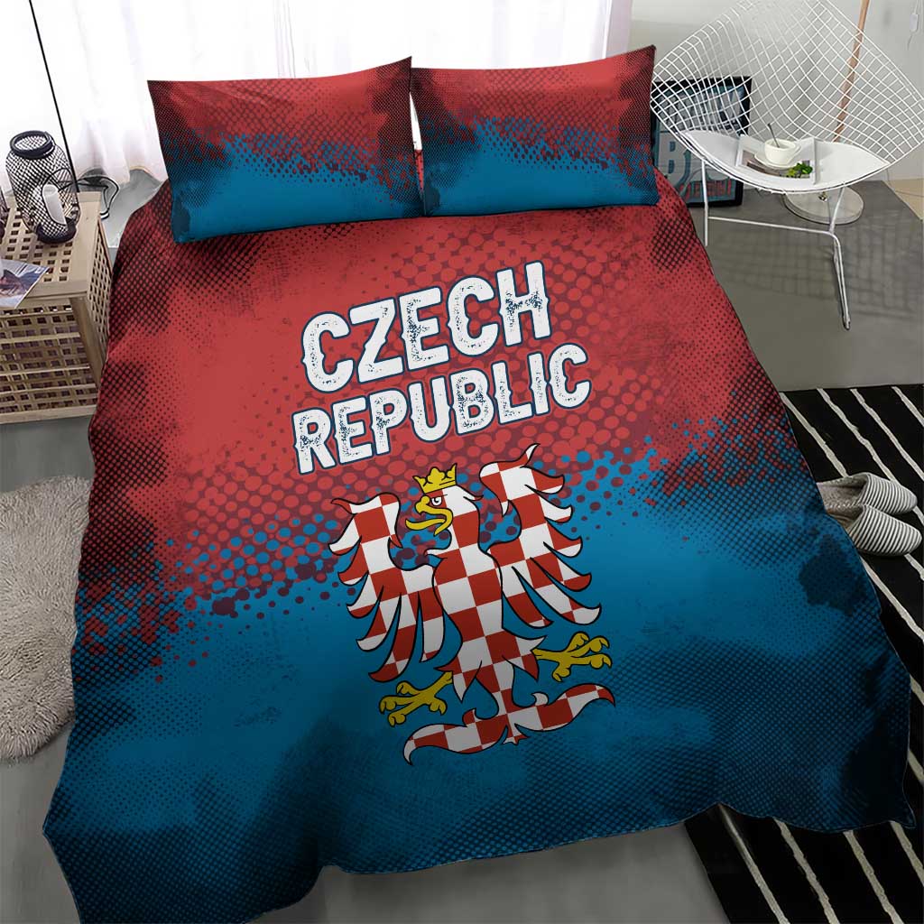 Czech Republic Bedding Set with Blue Red Gradient Design and National Coat of Arms - Wonder Print Shop